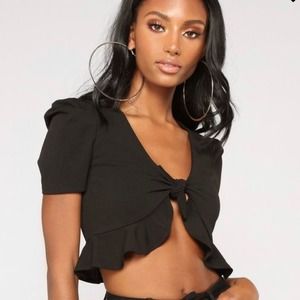 Fashion Nova Ruffle Tie Front Crop Top